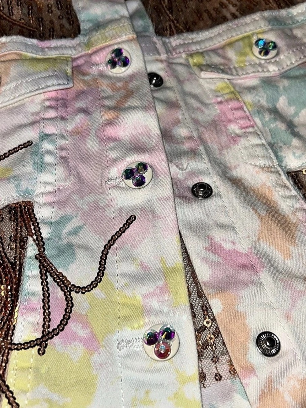 Custom Multicolor Embellished Jean Jacket - Picture 4 of 5